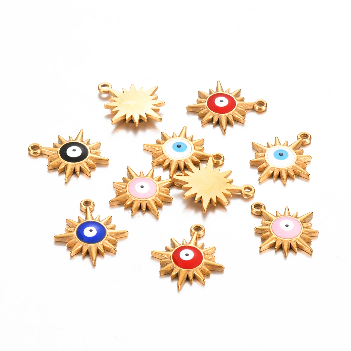 

4Pcs Gold Stainless Steel Enamel Evil Eye Sun Charms Pendants for Jewelry Making Earrings Bracelet DIY Handmade Accessories