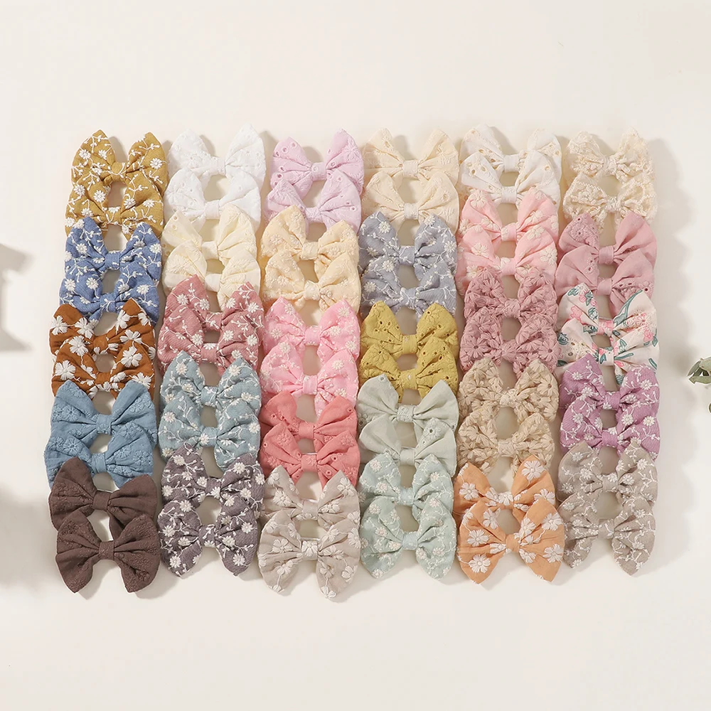 20 個刺繍花子供弓ヘアクリップかわいい綿ちょう結びヘアピン女の赤ちゃんバレッタ帽子ヘアアクセサリー