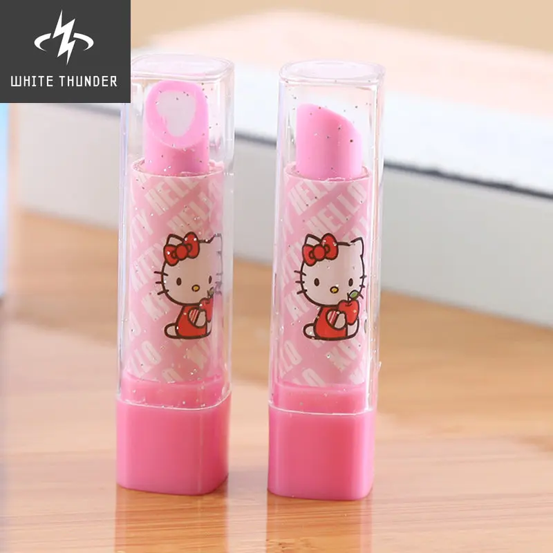 2pcs Creative Lipstick Eraser Primary Student Stationery Rubber Eraser for Child Gift Kid Writing Kawaii Cartoon School Supplies