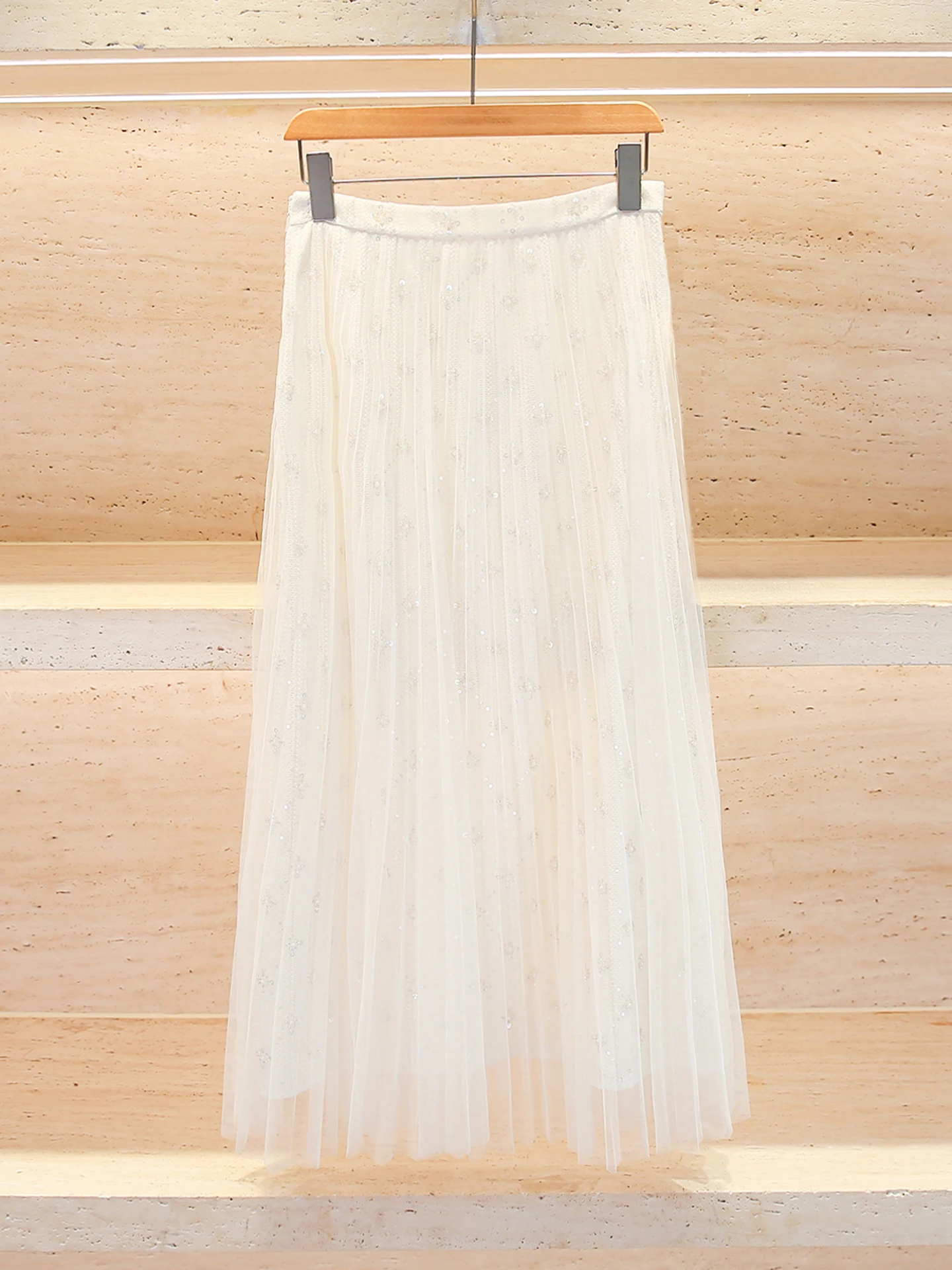

Elegant High Waist Mesh Skirt Gentle Wind Slimming A-Line Skirt for Women Commute Simple Style Daily Wear Spring Summer