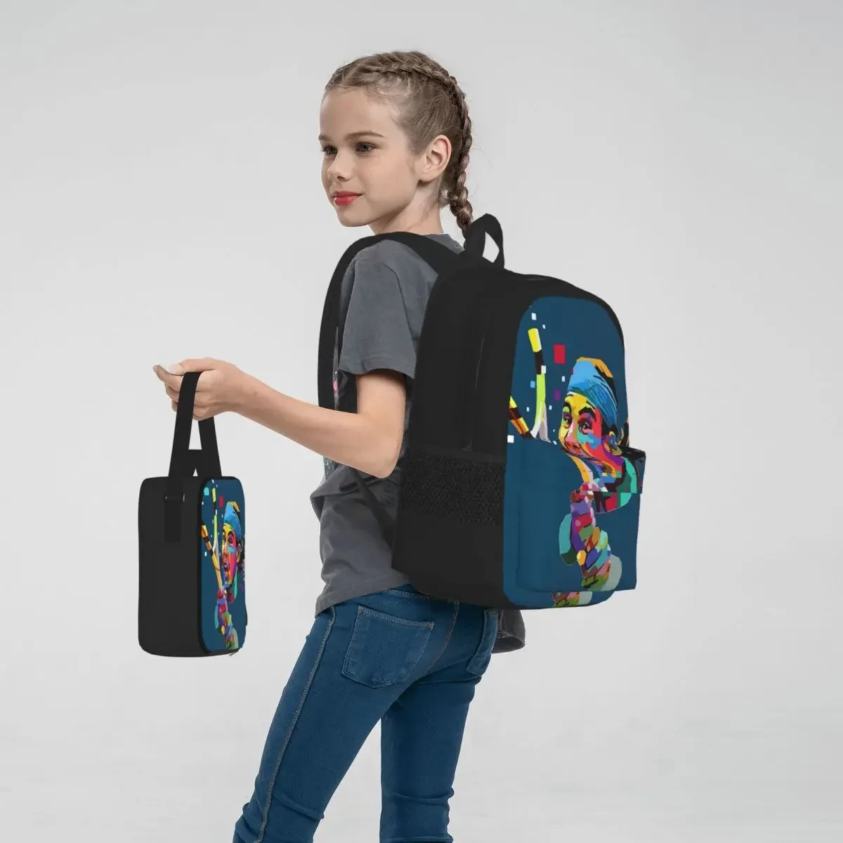 Nadal Art Mochilas para meninos e meninas, sacos escolares infantis, mochila infantil, lancheira dos desenhos animados, saco de caneta, saco de livro, 2 Pcs Set