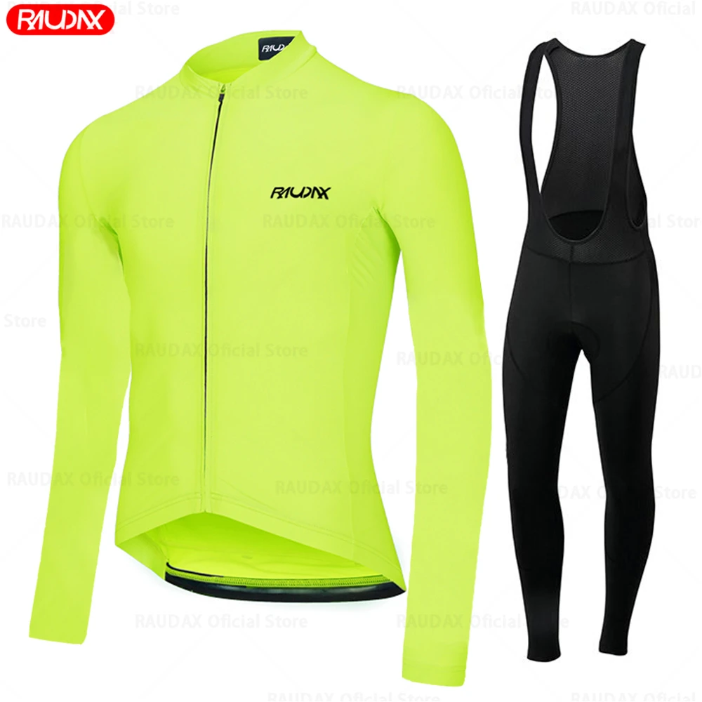 

Raudax Fluorescent Yellow Long Sleeve Cycling Jersey Set MTB Bike Shirts Spring Offroad Bike Jerseys Sportwear Cycling Clothing