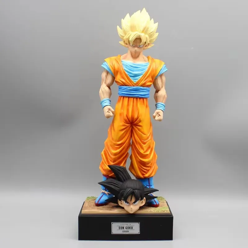 Dragon Ball Goku Z Warrior Yellow Black Hair Head Replaceable Super Saiyan Action Figurine Model Statue Doll Desk Decor Toy Gift