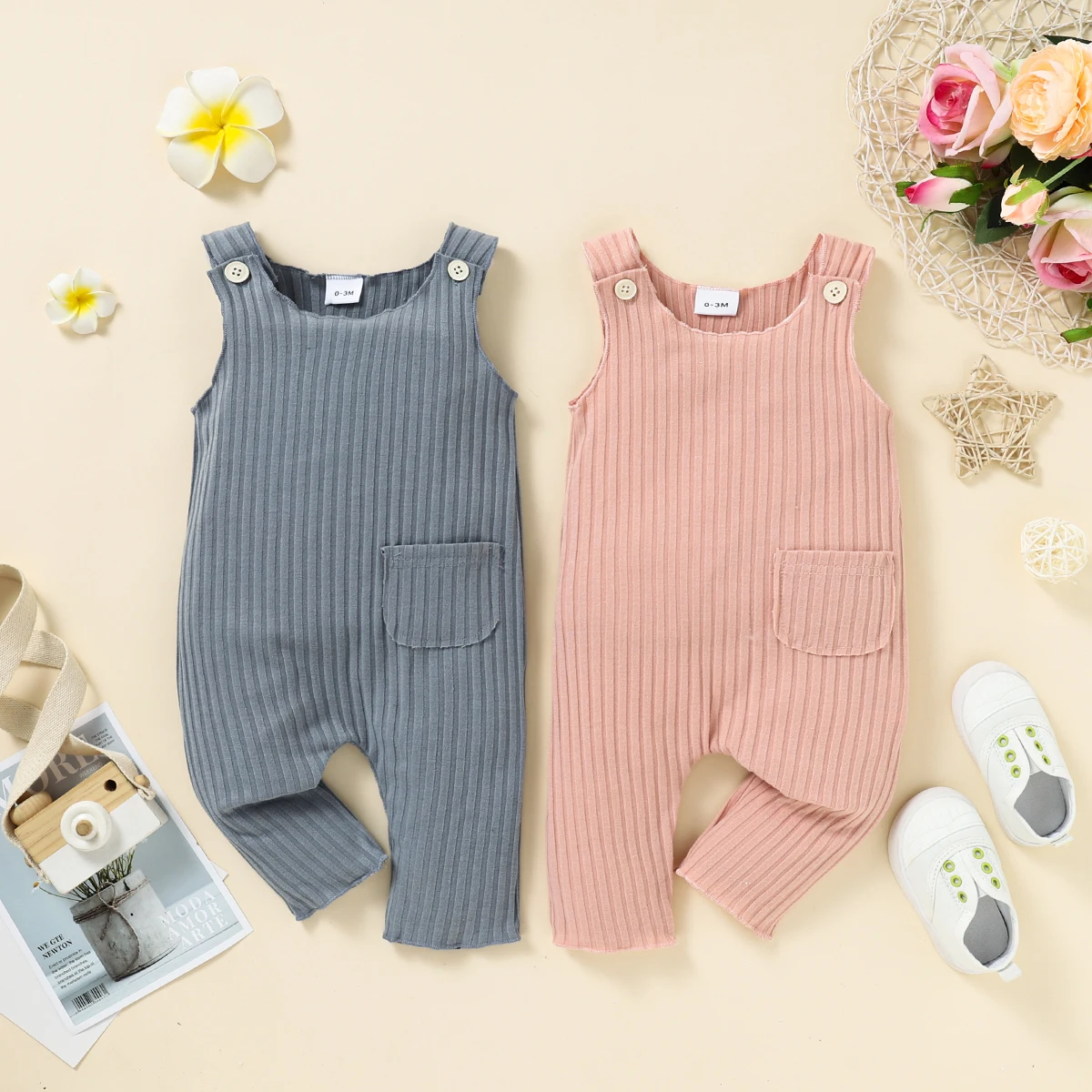 Unisex-Sommer-Strampler, lässig, ärmellos, gestreift, für Babys – bequemer All-in-One-Anzug für Jungen und Mädchen