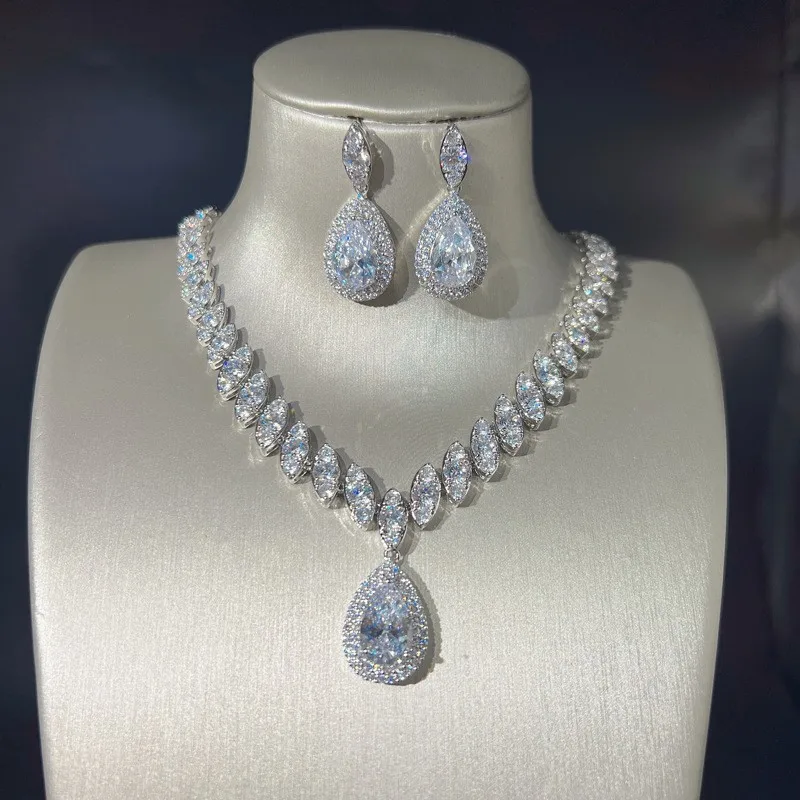 

High-end Heavy Craft New Moissanite Full Diamond Open Ring for Women Earrings Pendant Necklace Set