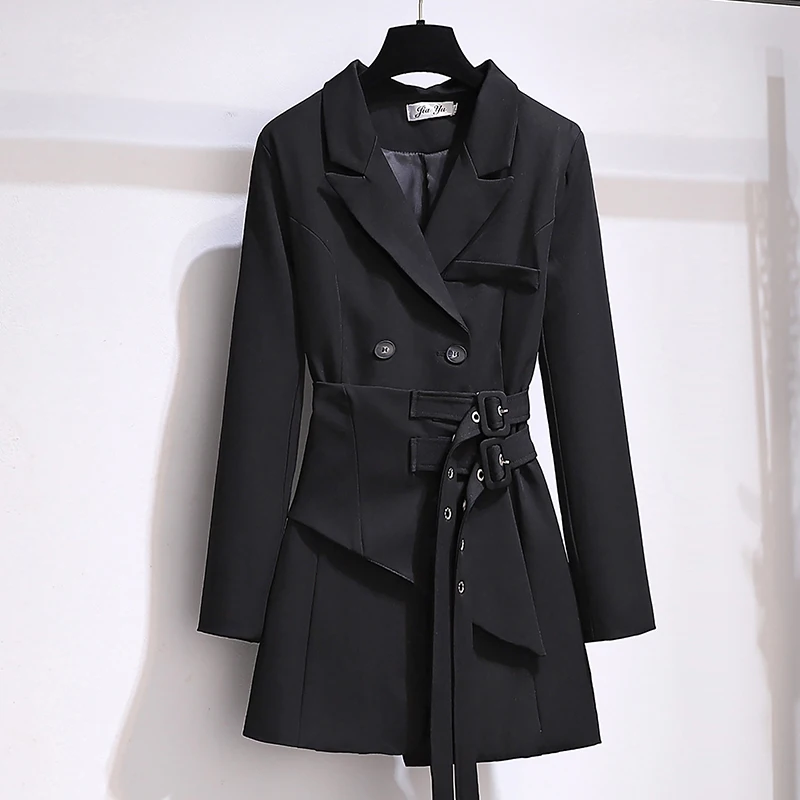 Blazer Women 2023 Autumn Coats Women Clothing Belt Long Sleeve Jacket Women Irregular Suit Dress for Women OL Solid Blazer Femme