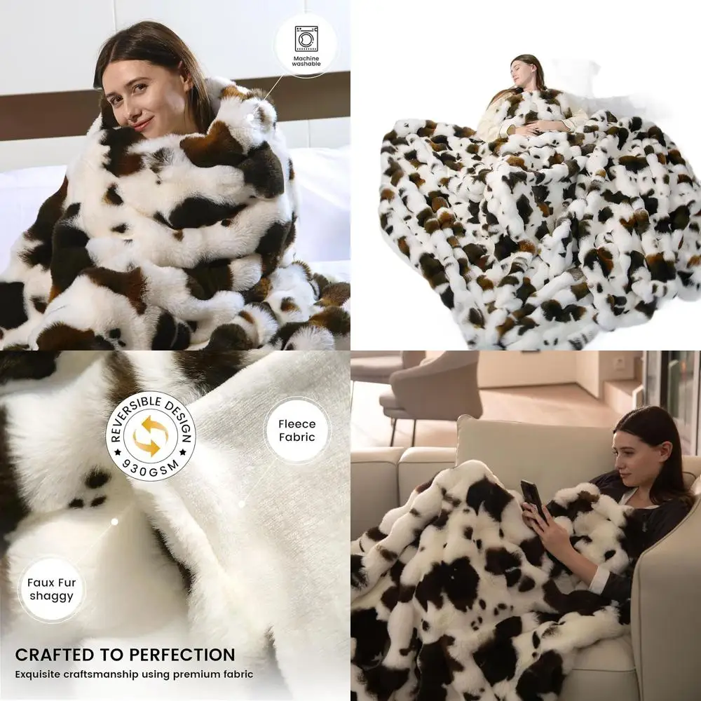 

Cozy Cow Print Faux Fur Blanket, Plush Sofa Throw for Bedrooms, Living Rooms, Ideal Gift for Girls, Soft Warm Cover for Couches