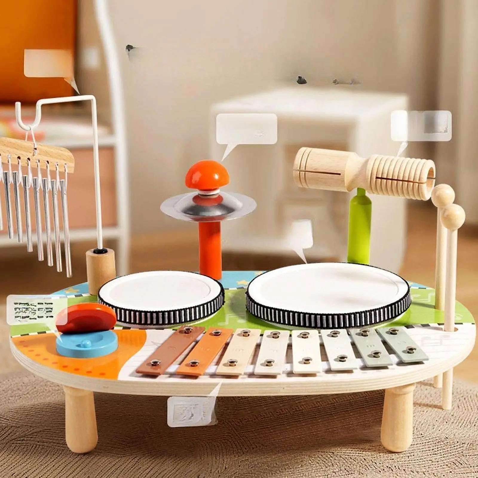 

Kids Drum Set for Toddlers 1- Drum Toy Motor Skill Wooden Educational Wooden
