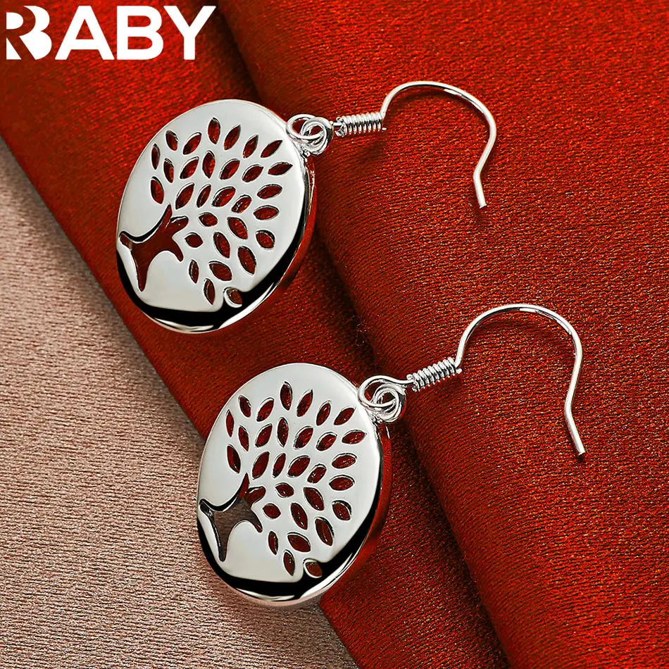 URBABY 925 Sterling Silver Earrings Oblate Hollow Shape Drop Earrings For Women Jewelry Fashion Party and Daily Wear