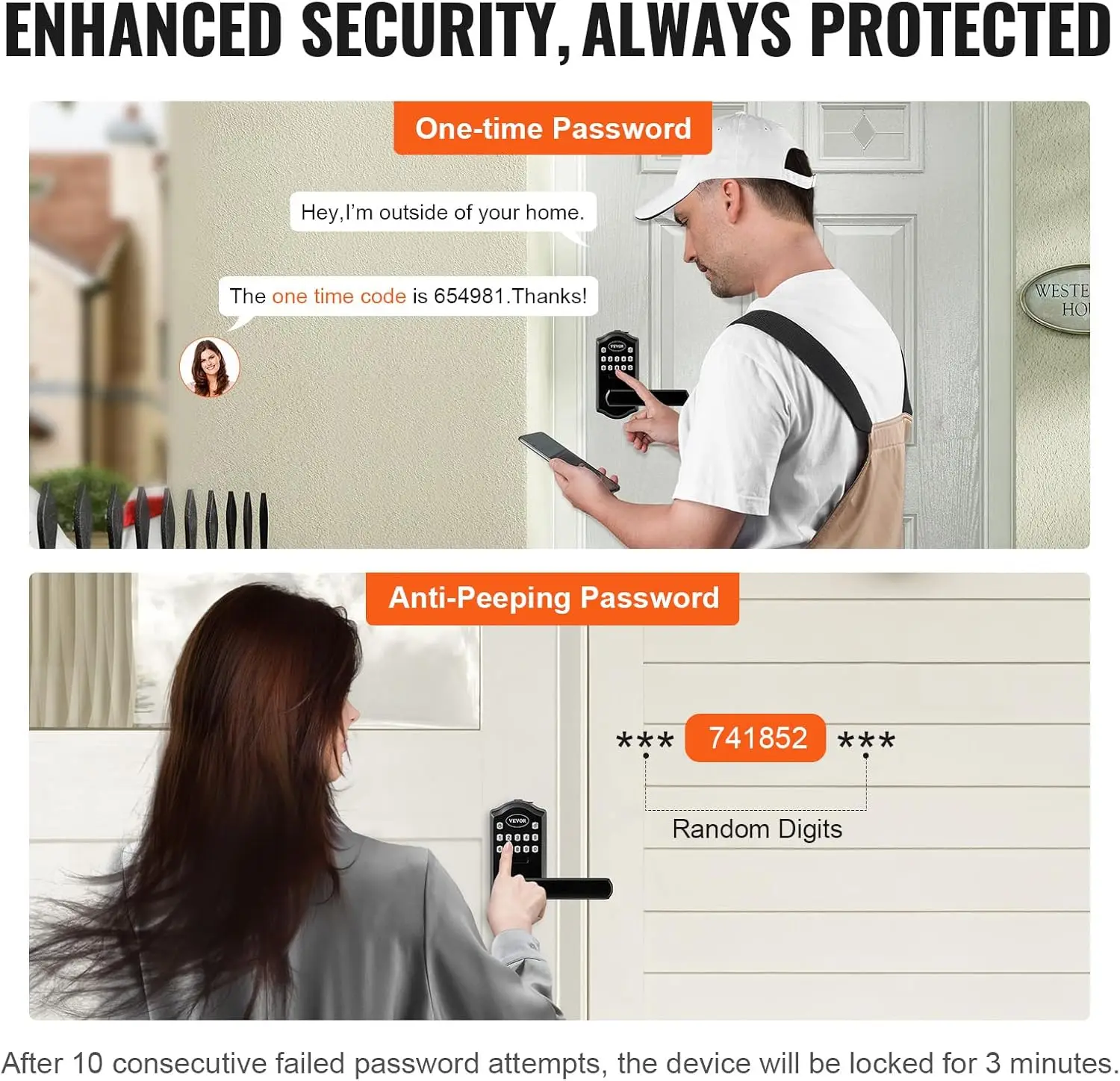 Keyless Entry Door Lock, Electronic Keypad Entry Lever, Password and Key Unlock Combination Door Lock.