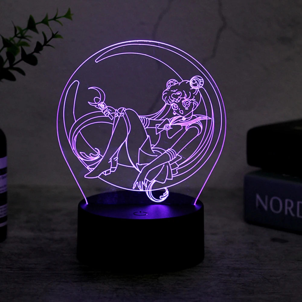 Cartoon character Tsukino Usagi 3D Led Night Light Remote Control Home Room Acrylic Lamp Desk Deco For Kid Illusion Novelty Gift