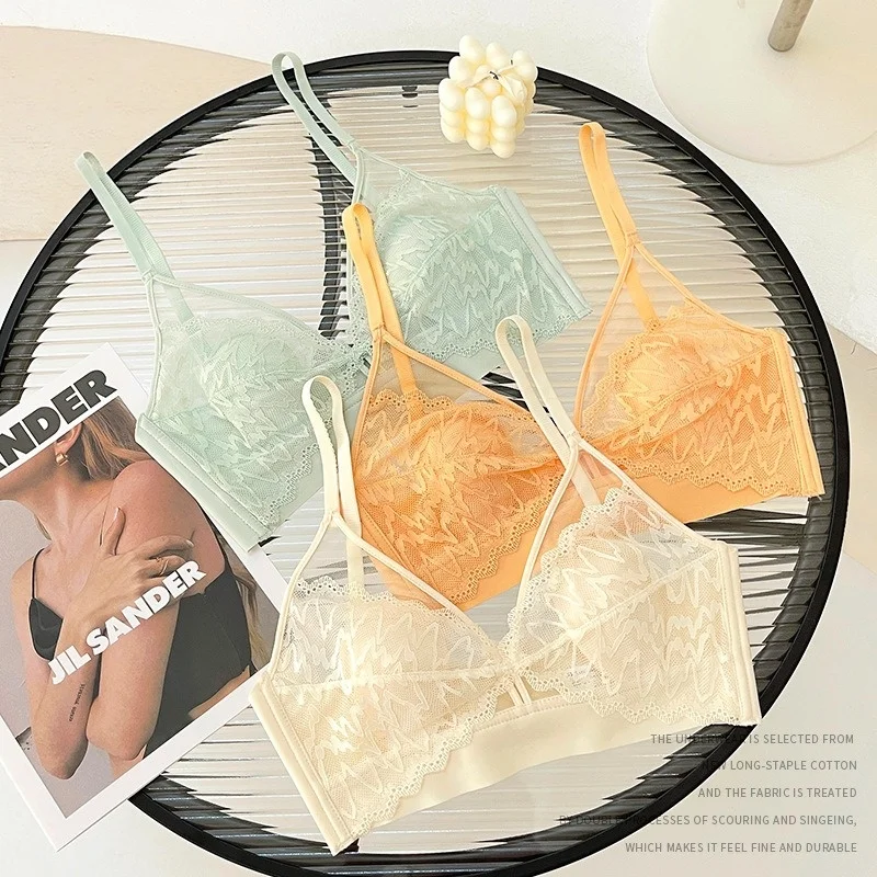 Blumenspitzen-BHs für Damen, gepolstert, ohne Bügel, Netzstoff, tiefer V-Ausschnitt, 3/4-Cup-Bralette, bequeme Unterwäsche, sexy Damen-Lingerie