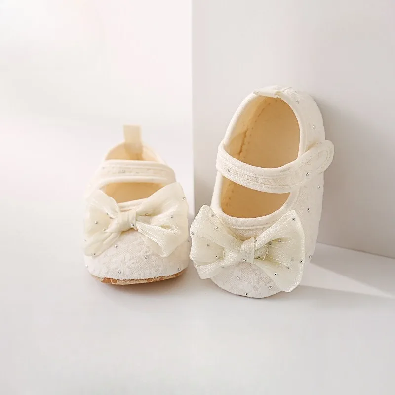 

Cotton Baby Girls Lace Bow Shoes 0-1 Year Toddler Anti Slip Soft Sole Walking Shoes Indoor Use Summer High Quality First Walkers