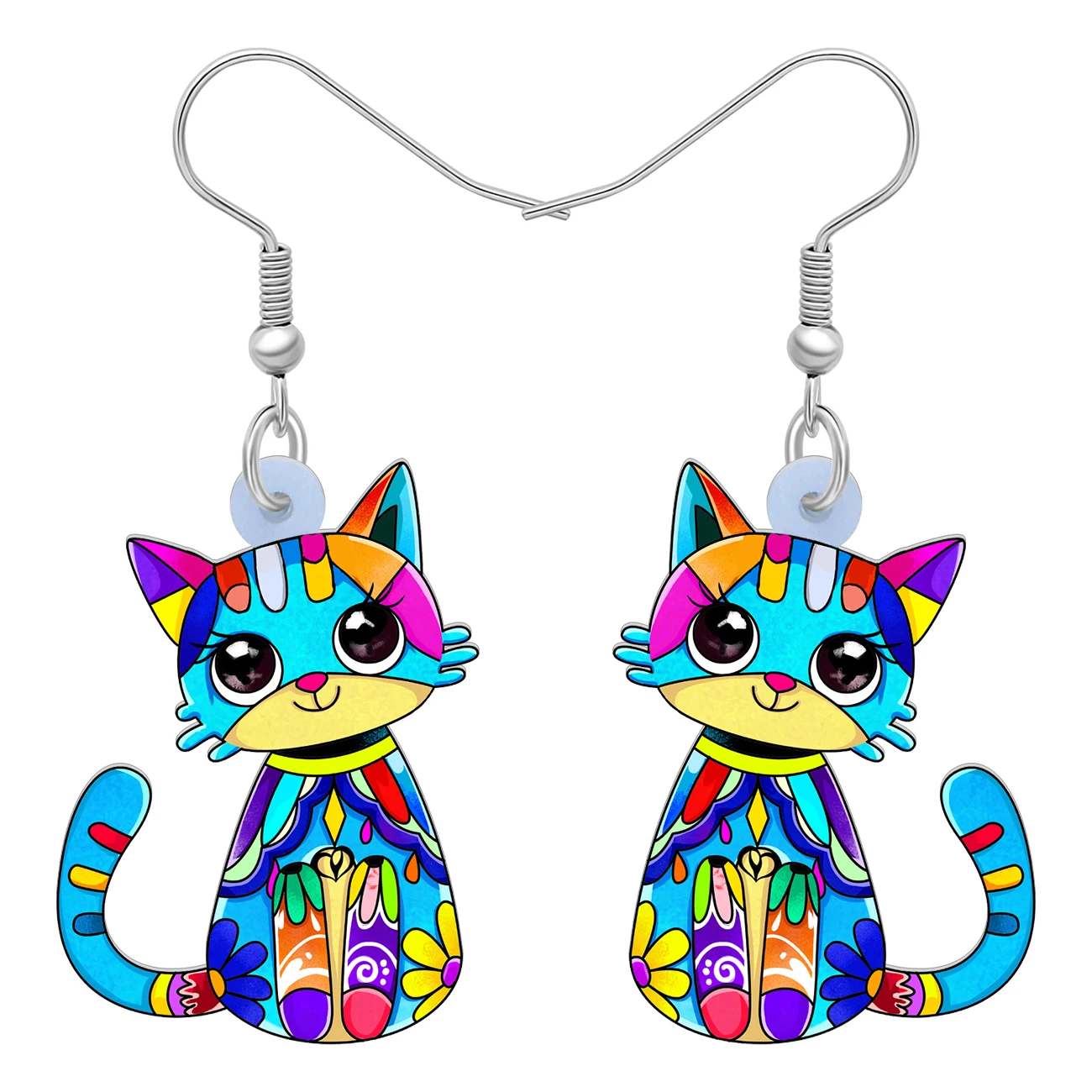 Bonsny Acrylic Colorful Big Eyes Cat Earrings Sweet Animals Decorations Dangle Drop Charms Fashion Jewelry For Women Teens Gifts