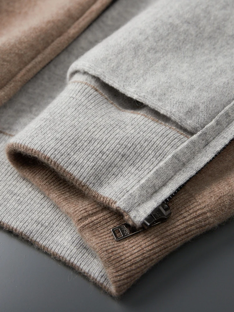 TLOML Men's 100% Cashmere Sweater Hooded Zipper Cardigan Autumn Winter Soft Warm Casual Style Thick Cashmere Knitwear Comfy Coat