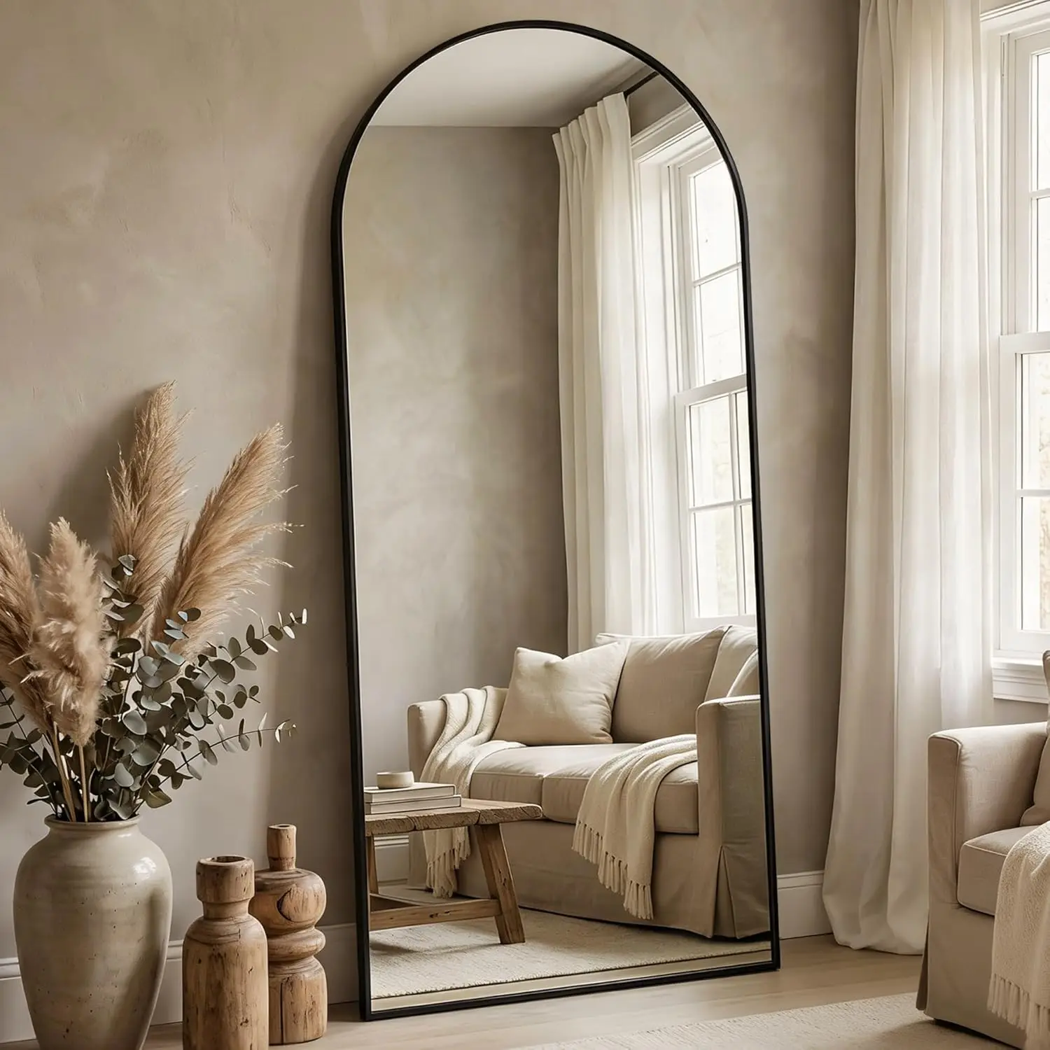 

Full-Length Arched Floor Mirror, Freestanding or Wall-Mounted with Stand, Aluminum Frame for Bedroom Living Room, 71"x28", Black