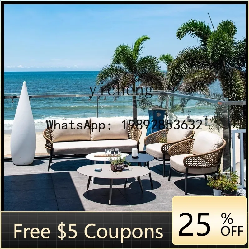 

O2-10 Nordic Outdoor Hotel Garden Coffee Table Combination Terrace Nordic Homestay Single Chair Rattan Furniture