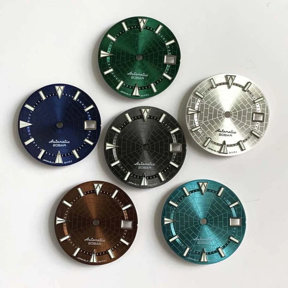 28.5mm Spider Web Watch Dial Suitable for NH35/36 Automatic Mechanical Movement Date Window Green Lume Sunburst Mod Accessories