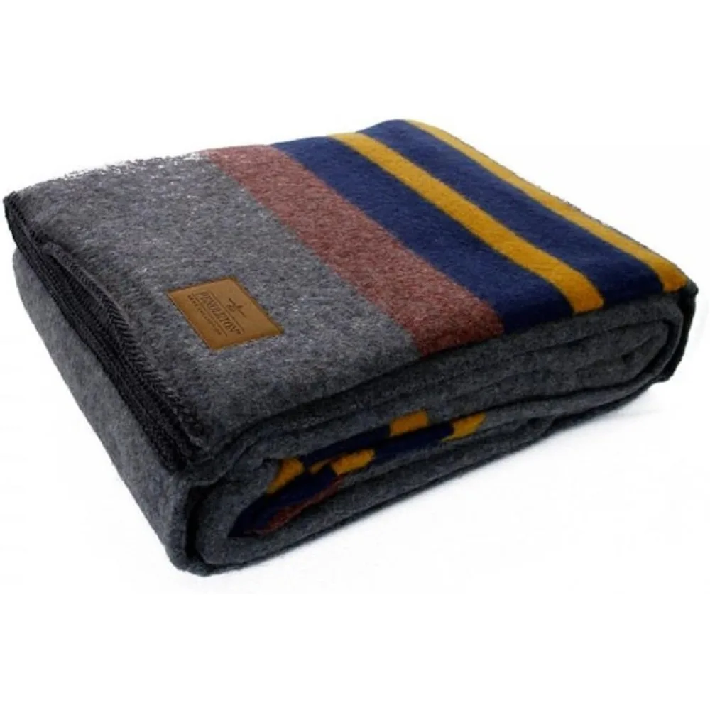 Yakima Camp Thick Warm Wool Indoor Outdoor Striped Throw Blanket with Rich Colored Fabric and Minimalist Stripes