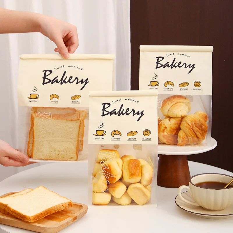 50 Pieces of Toast Bread Packaging Bags Baking Food Packaging Bags Metal Wire Self Sealing Kraft Paper Roll Edge Sealing Pockets