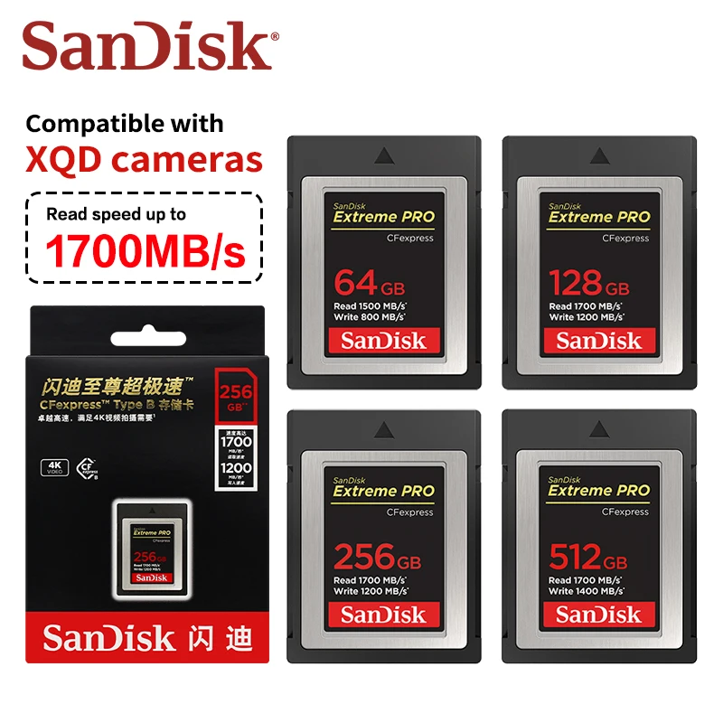 Sandisk Extreme pro CFexpress Card TypeB Высокоскоростное видео 4K для камер 64 ГБ 128 ГБ 256 ГБ 512G Опции Чтение 1700 МБ/с