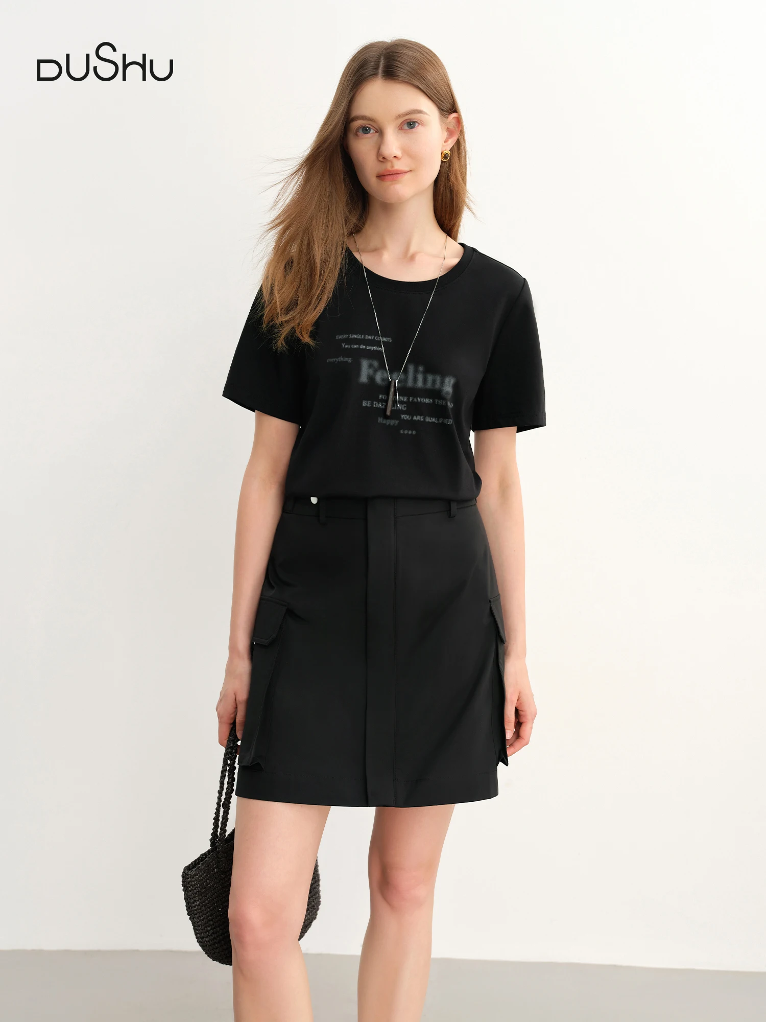 

DUSHU Casual Splicing Fake Two-piece Dress Women 2025 Summer Slim Fit Dress 25DS82786