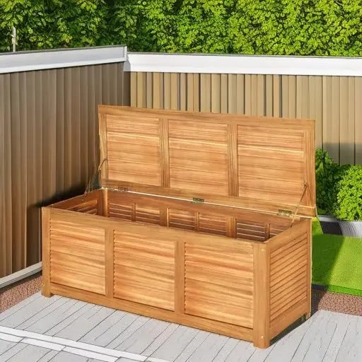 Acacia Wood Deck Box, Large Patio Storage Bench for Outside Furniture Cushions, Weather Resistant Garden Storage Container Box, Heavy Duty Backyard Seating Organizer, Natural Color view 2
