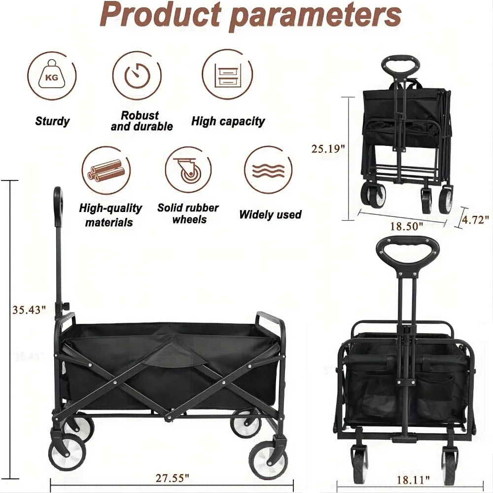 Carriage Foldable Folding Car: Can Load 330 Pounds Portable Utility Wagon With All Terrain Wheels Utility Heavy Duty Truck