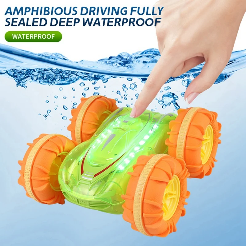 Voiture cascadeur RC double face pour enfants, véhicule amphibie, jouets roulants gestuels, lumière transparente, 2.4G