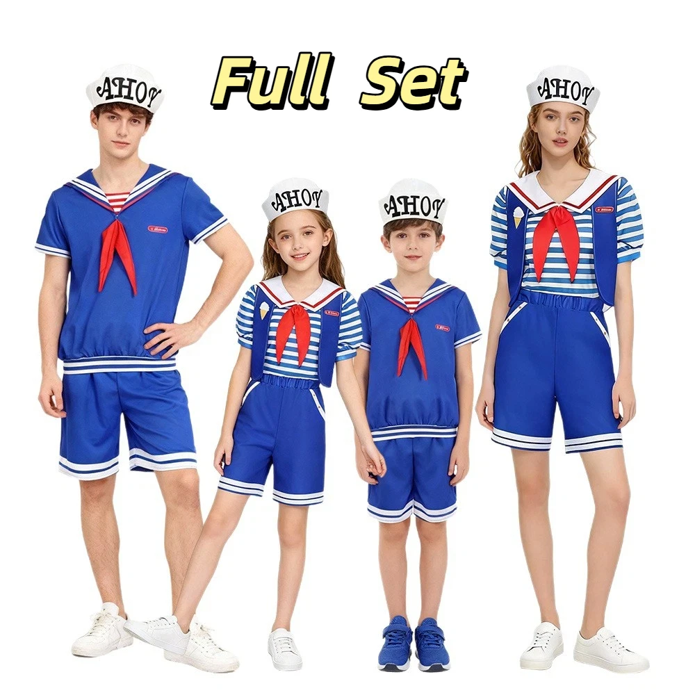 Adults Kids Boy Girl Robin Steve Harrington Cosplay Costumes Shirt Pants Hat Vest Set Halloween Carnival Party Cosplay Costume