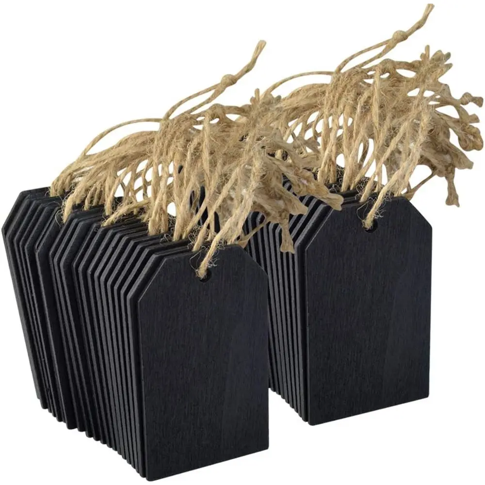 Set of 48 Mini Wooden Chalkboard Tags with Twine for Decorative Name, Price or DIY Wedding Party Labels