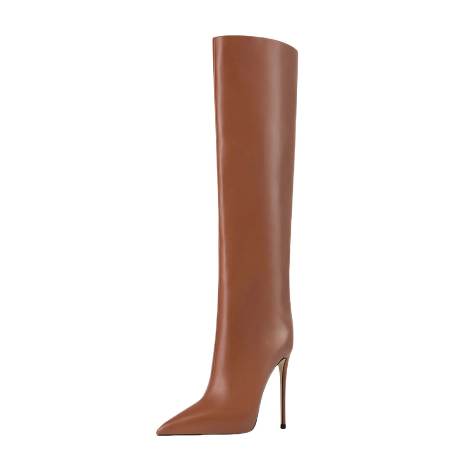 Arden Furtado Winter Brown Knee high boots Pointed toe Sexy Stilettos heels Side zipper Skinny boots Extra large size boots