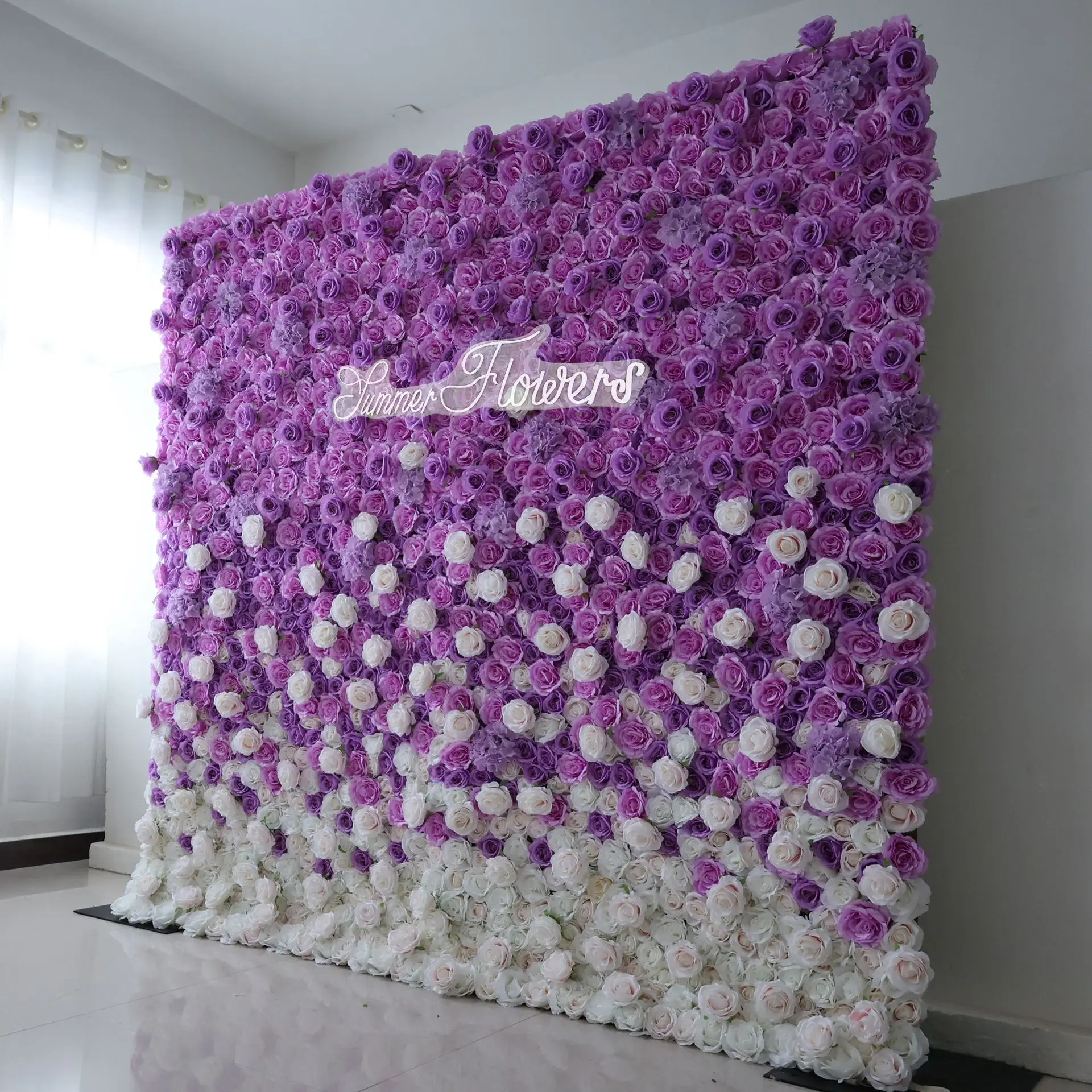 Luxury 5D gradual color purple white outdoor wedding background Artificial plants flower wall fabric banquet event decoration