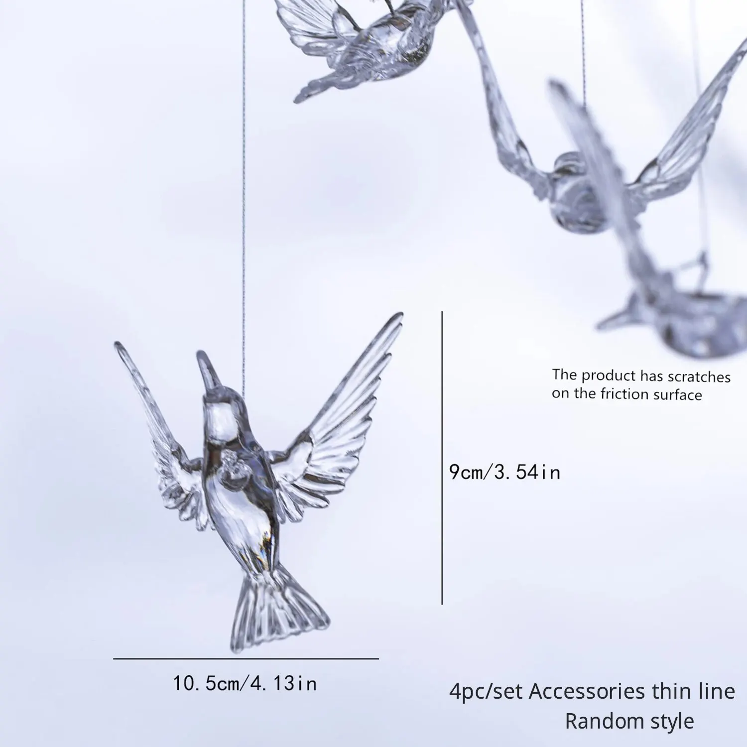 4-zestaw przezroczystych akrylowych zawieszek w kształcie ptaka Oświetlenie zewnętrzne Ozdoby do dekoracji ogrodowych z wstążką