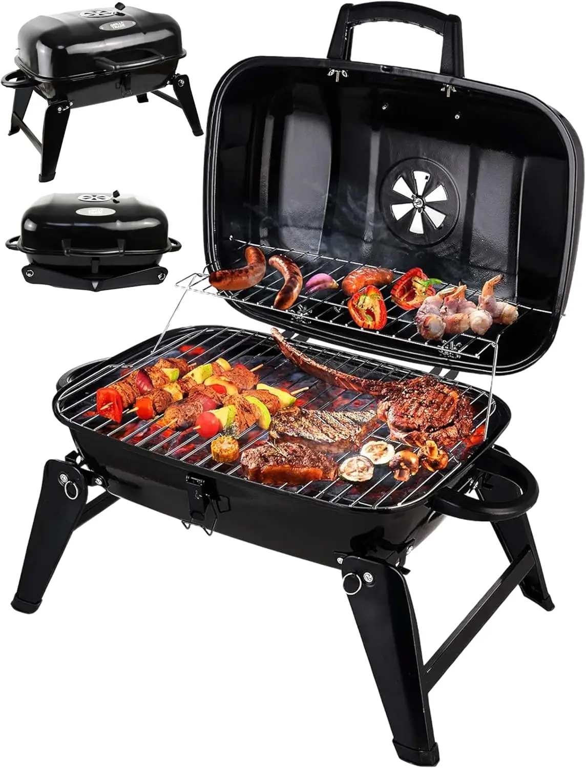 

Portable Mini Charcoal Grill - Foldable Table Top BBQ for Camping, Picnics & Backyard Grilling