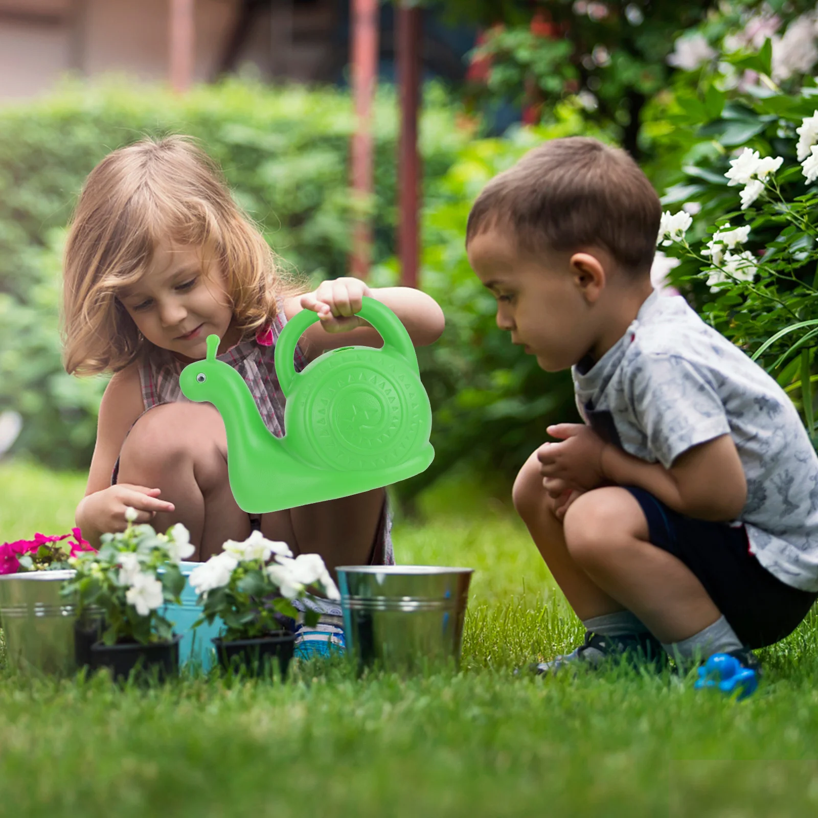 Regadera de animales verdes, maceta de jardinería portátil de pared gruesa y duradera para flores, plantas, regadera encantadora de dibujos animados para niños