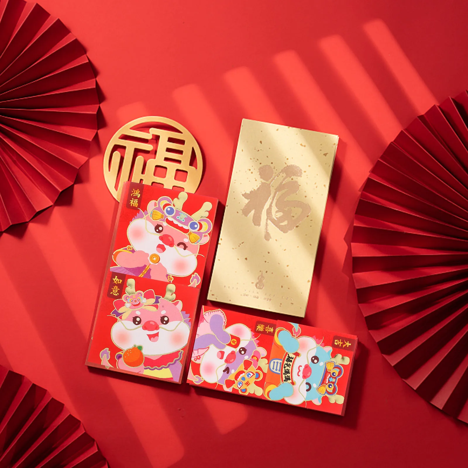 24Pcs 2024 Chinese New Year Spring Festival Red Envelopes Dragon Hongbao Lucky Money Gift Red Packet Festivals Blessing