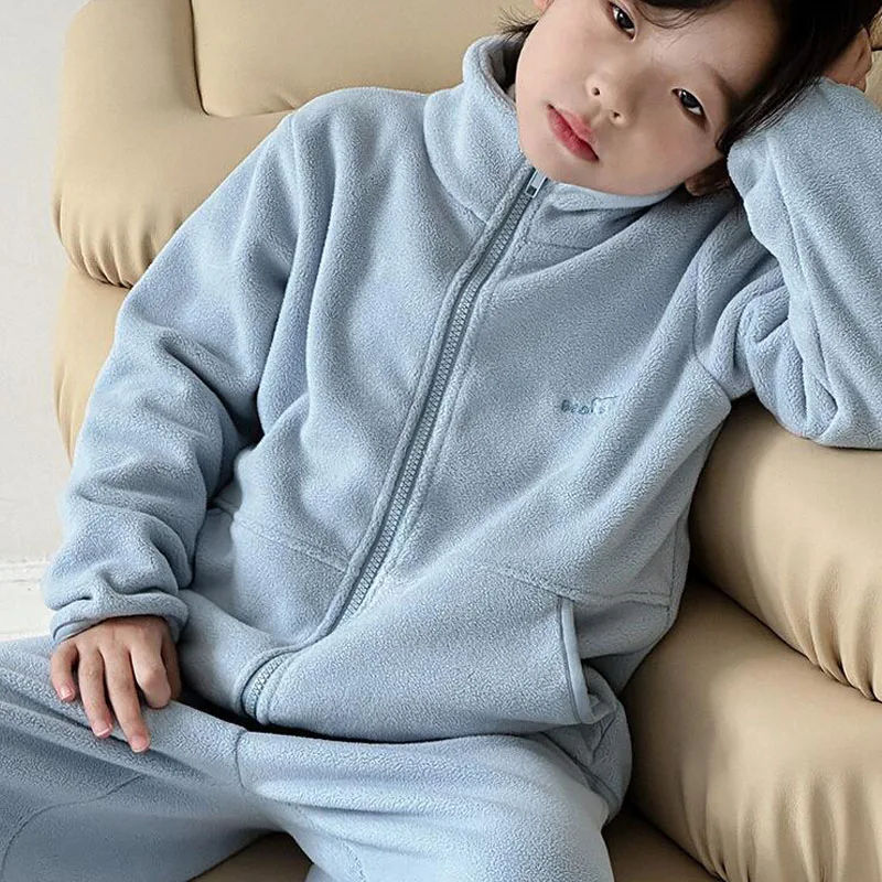 Autumn and Winter Children\'s Thick Solid Color Leisure Set