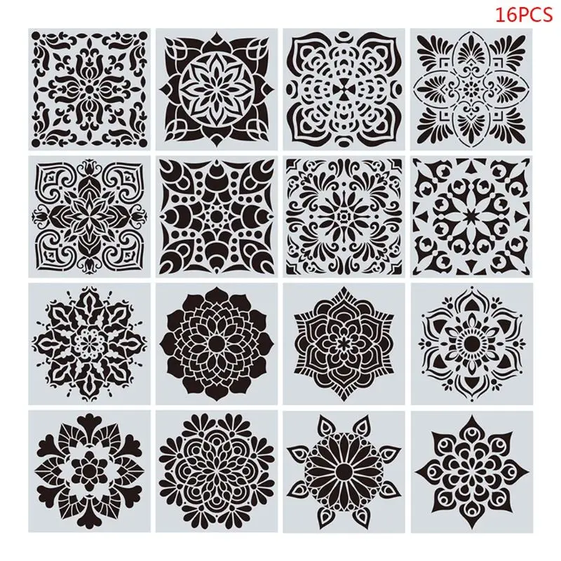 16pcs/set Mandala Stencils DIY Drawing Template Painting Scrapbooking Paper Card Embossing Album Decorative Craft Dropship