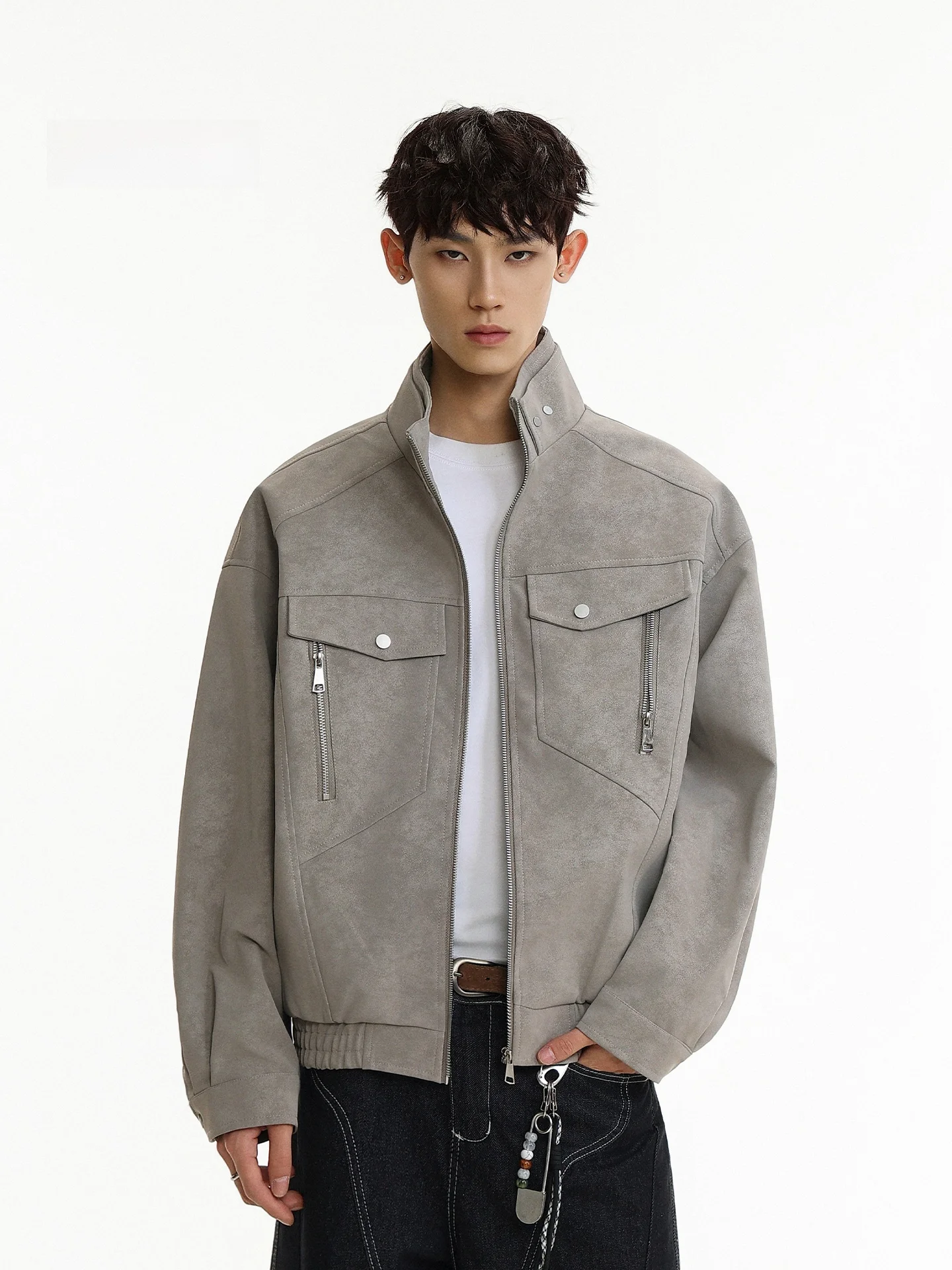 

Ретро-куртка в американском стиле из искусственной кожи для мужчин, мотоциклетная одежда с воротником-стойкой и застежкой-молнией, модная осенняя модель