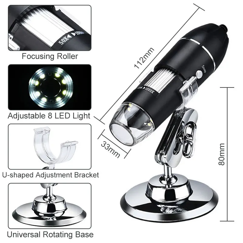 1000X Digital Microscope 3 in 1 USB or WiFi Microscope for Smartphone or Computer 8 LED with Stand for PCB Inspection Tool