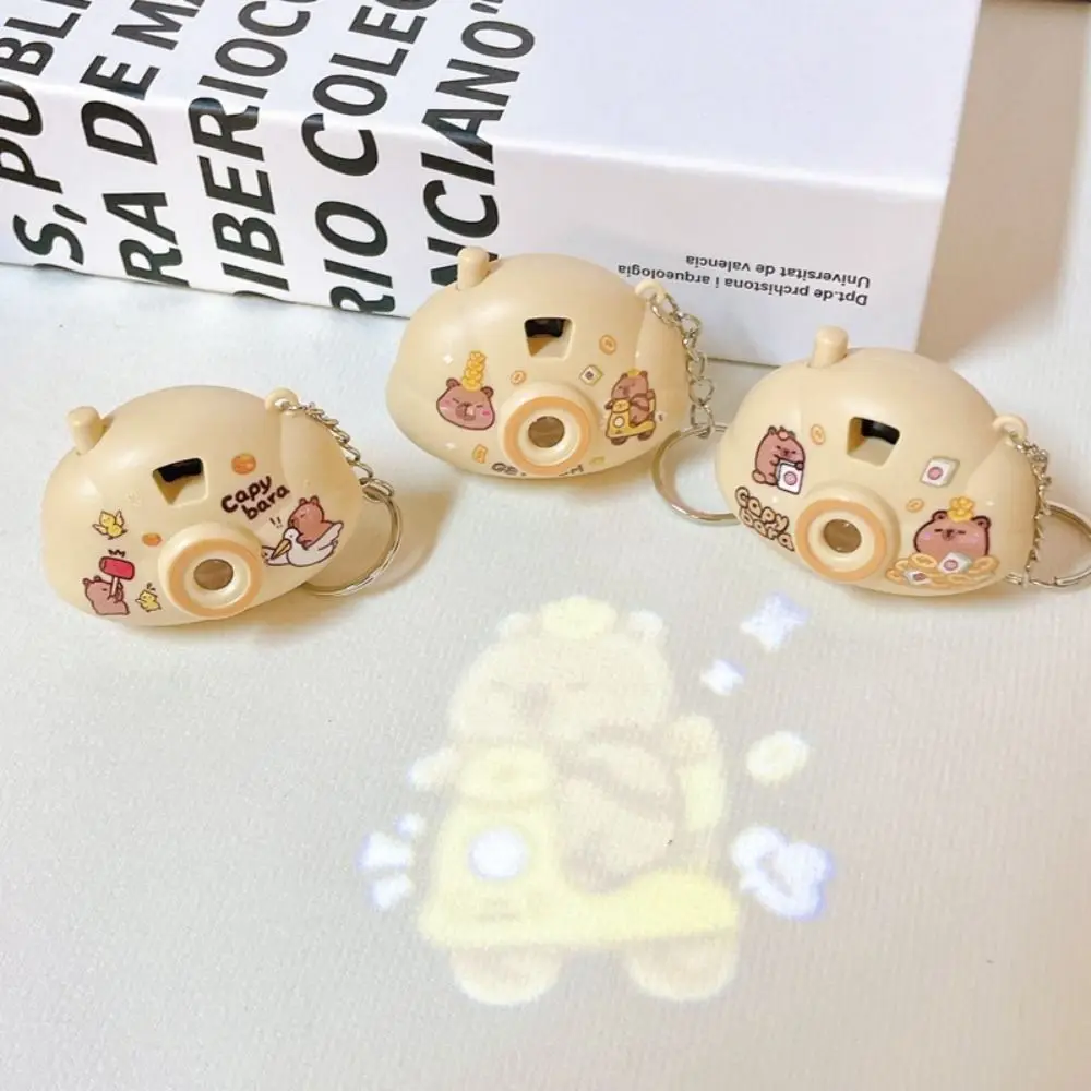 Capybara Light Up Pendant Creative Cute Projection Camera Keychain Gift Kids Teenager Collectible Keyring Hanging Ornaments