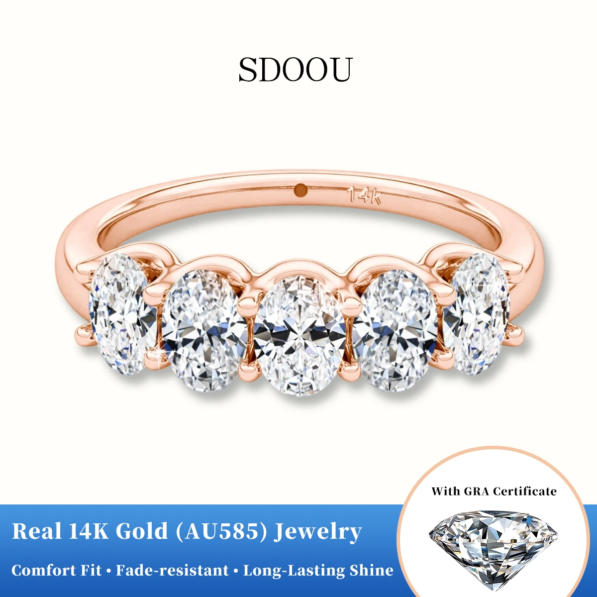 

SDOOU Real 14K Gold 5pcs Oval Cut 0.3ct Moissanite Diamond Rings GRA Certified for Women Eternity Band Luxury Quality Jewelry