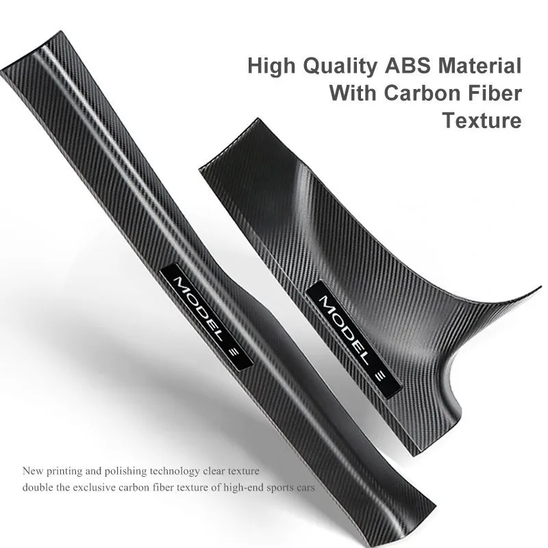 For Tesla Model 3/Y 2021-2023 Tesla Door Sill Guard Strip Sticker Accessories ABS Carbon Fiber Pattern Interior Mouldings