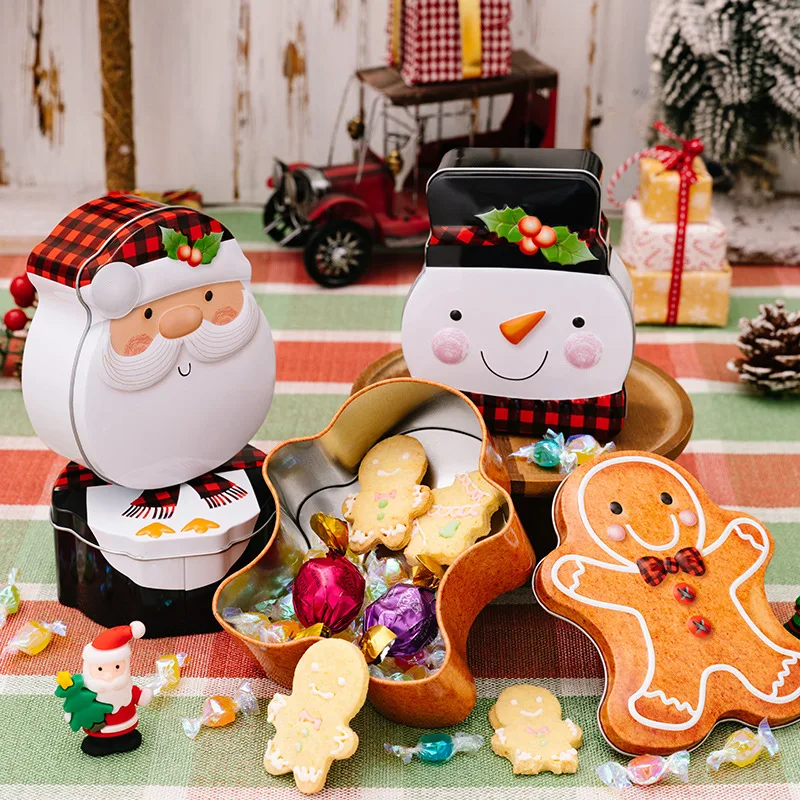 Cartoon Gingerbread Man Tinplate Candy Box Santa Claus Snowman Penguin Shape Gift Boxes Merry Christmas Decorations Containers