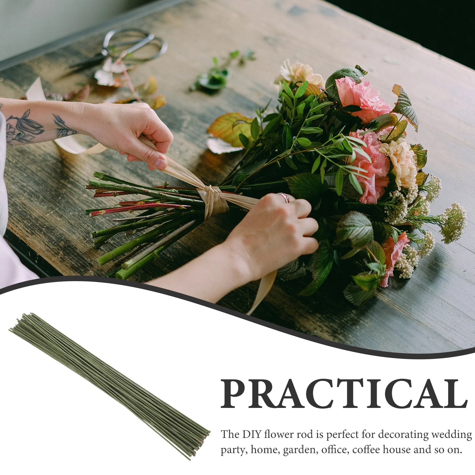 

200pcs Paper Wrapped Stems Iron Wire Flowers Stem For Wedding Diy Floral Crafts Decorative Flower Rod Artificial Flower Branches