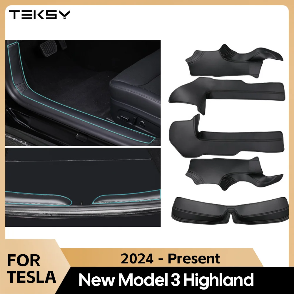 For Tesla New Model 3 Highland 2024 Front Rear Door Sill Pad Door Welcome Pedal Threshold Strip  Leather Accessories