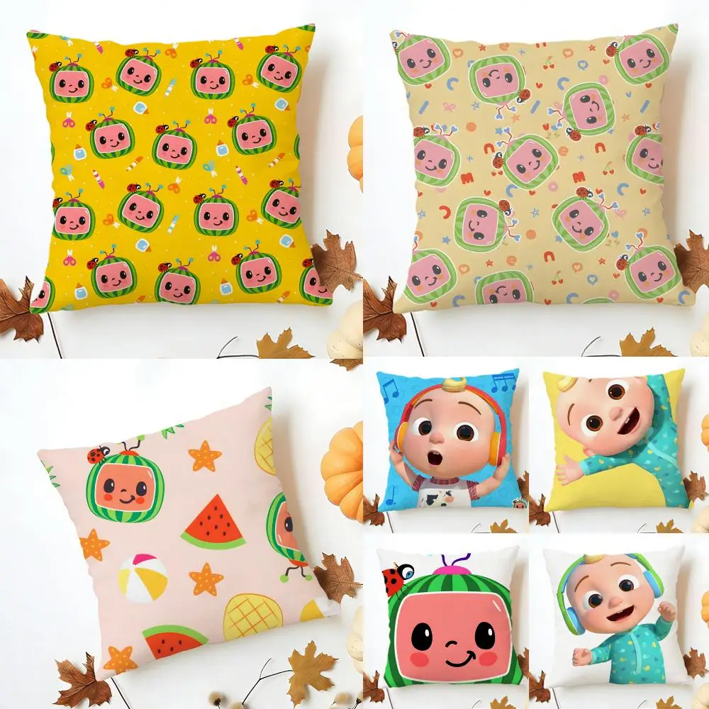 Educational Colorful Animation C-CoComelon Cushion Cover Washable Linen Pillowcase Soft  for Sofa Bed Cozy Home Room Decor