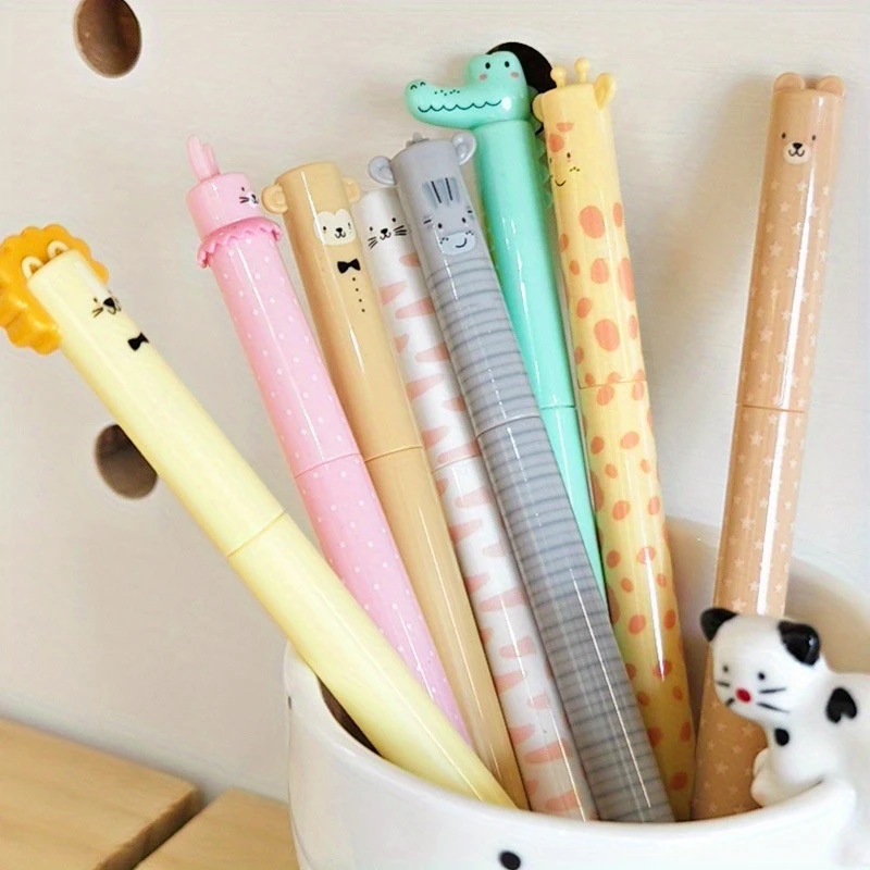 

4 шт. стираемые гелевые ручки на тему зоопарка, дизайн с поворотом синих чернил, плавное письмо со встроенным ластиком, милые канцелярские принадлежности для ведения журналов, нет