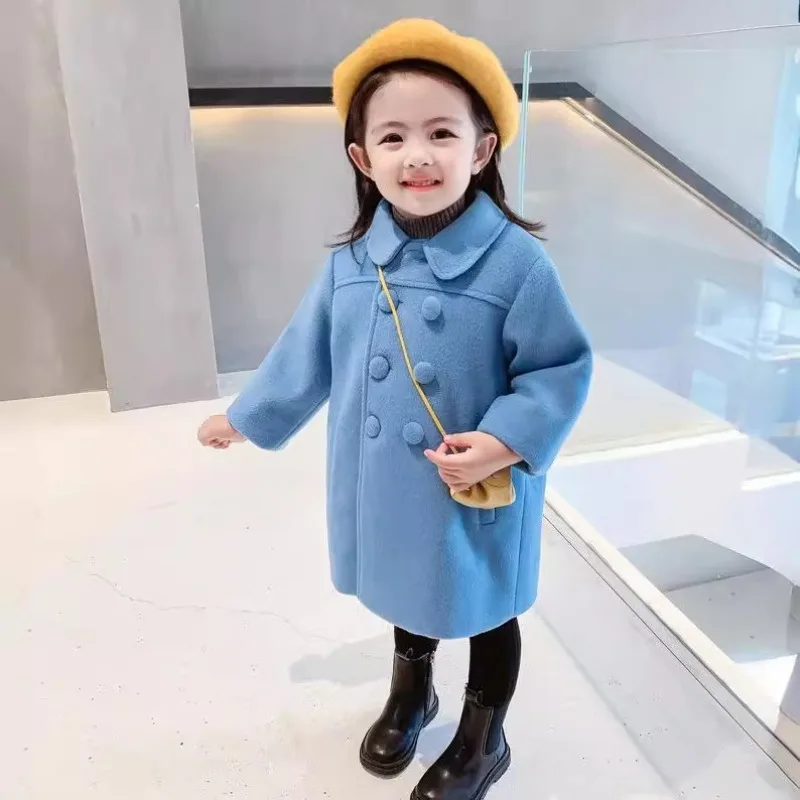 Winter Girl\'s Long Fashion Plus Cotton Coat 2024 Baby Girl Korean Style Thickened Double-breasted Coat Children Warm Jacket